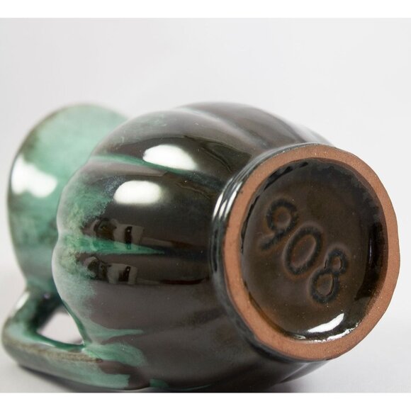 Vtg 1960's Canuck Pottery Fluted Jug #908 Evangeline Ware Blue-Green Drip Glaze - Picture 2 of 6